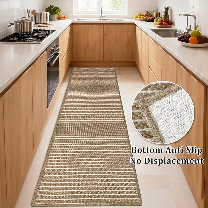 Braided Hallway Runner Rug,Super Absorbent Kitchen Mats for Floor,Non Slip Washable Kitchen Rugs,Quick Dry Boho Entryway Runner Rugs for Bathroom,Hallyways,Bedroom,24"x72",Brown
