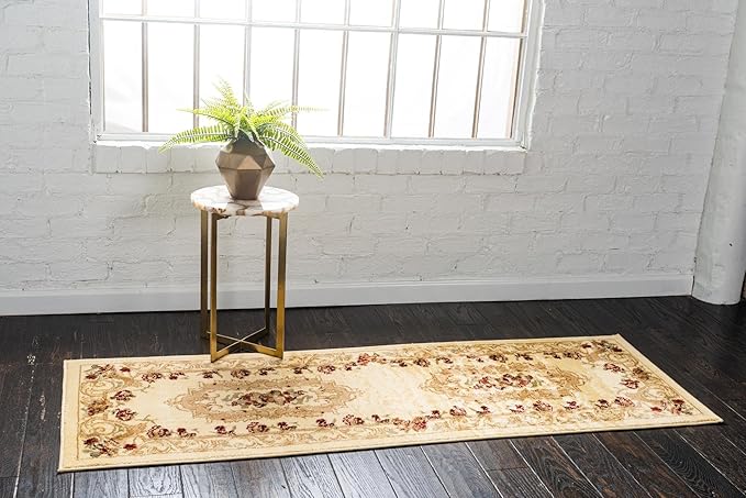 Rugs.com Chateau Collection Rug – 2' x 5' 3 Runner Cream Medium Rug Perfect for Hallways, Entryways