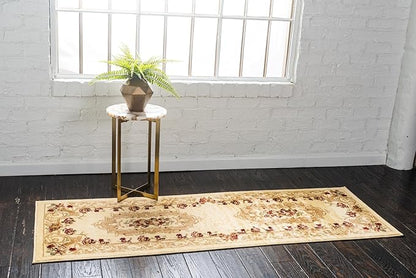 Rugs.com Chateau Collection Rug – 10 Ft Runner Cream Medium Rug Perfect for Hallways, Entryways