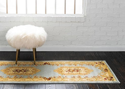 Rugs.com Chateau Collection Rug – 3' x 19' 8 Runner Light Blue Medium Rug Perfect for Hallways, Entryways