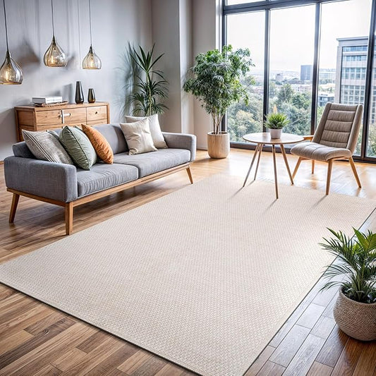 CAMILSON Easy Jute Rug 6x9, Indoor Outdoor Off-White Farmhouse Area Rugs for Living Room Patio and Kitchen Rug, Solid Woven Design, Easy-Cleaning, Washable Outside Carpet Alfombras (6 x 9)