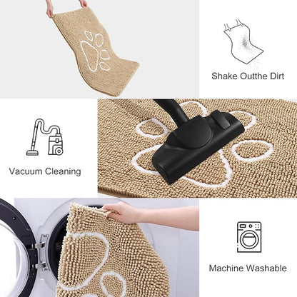 Smiry Dog Door Mat for Muddy Paws, Absorbent Dirt Trapper Non Slip Quick Dry Washable Chenille Mat for Mud Dogs, Entry Rug for Indoor and Outdoor (71x46 Inches, Beige and White)