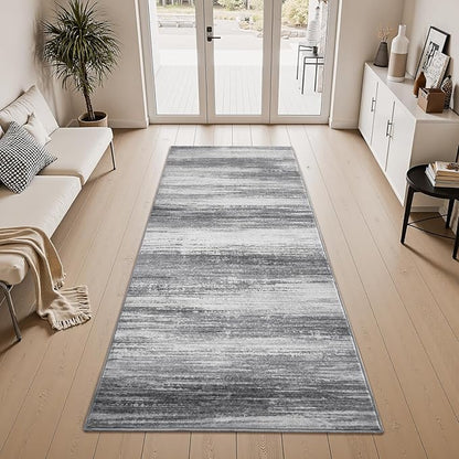 PADOOR Modern Abstract Runner Rug - 2x5 Washable Hallway Rugs, Ultra Soft Non-Slip Low Pile Floor Rugs for Hallway Entryway Kitchen Bedroom Bedside Laundry Room Black