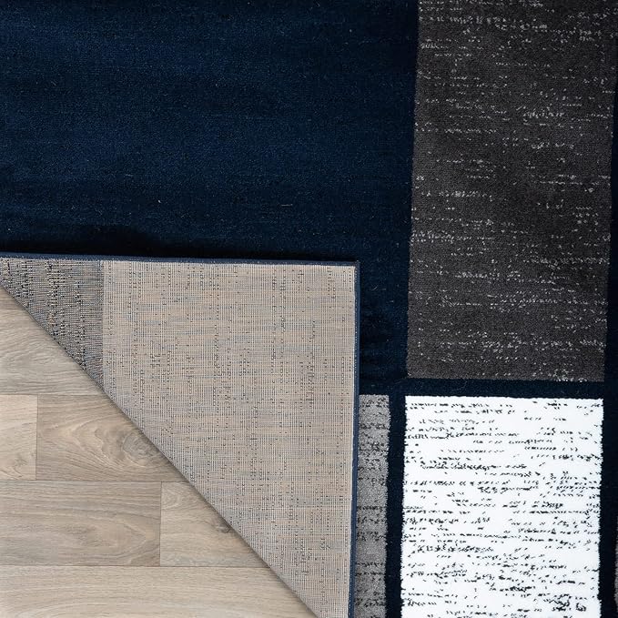 Rugshop Modern Geometric Boxes Navy Area Rug, Fade-Resistant Carpet for Bedroom, Office, or Entryway, 3'3" x 5'