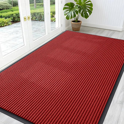 OLANLY Front Door Mat Indoor Outdoor Entrance, Waterproof Heavy Duty Doormat, Fade Resistant, Low Profile, Easy Clean Patio Porch Welcome Floor Mats for Entry, 59x30, Red
