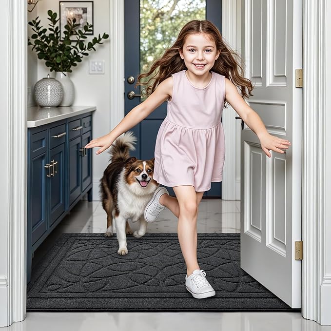 LUMI Door Mat Indoor Entrance 36"x60", Front Welcome Mat with Non-Slip Rubber Backing, Low Profile Dirt Trapper Inside Doormat for Entrance, Garage, Patio, Grey