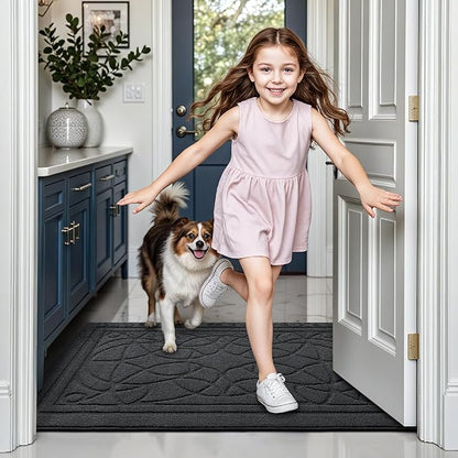 LUMI Door Mat Indoor Entrance 36"x60", Front Welcome Mat with Non-Slip Rubber Backing, Low Profile Dirt Trapper Inside Doormat for Entrance, Garage, Patio, Grey