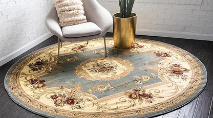 Rugs.com Chateau Collection Rug - 10 Ft Round Light Blue Medium Pile Rug