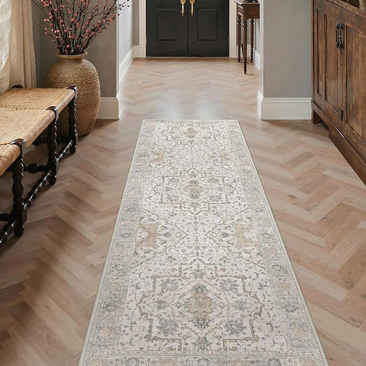 GENIMO Runner Rug 2'6"x6 Machine Washable Non Slip Vintage Hallway Runner Rug, Low Pile Lightweight Rugs for Indoor Entryway, Hallway, Kitchen and Corridor