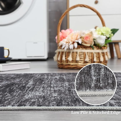 RUGSREAL 3x3 Round Area Rug Small Washable Circle Rug Non Slip Stain Resistant Entry Mat Modern Solid Color Round Living Room Carpet Low Pile Soft Bedroom Mat Neutral Rug for Bedside Nursery, Grey
