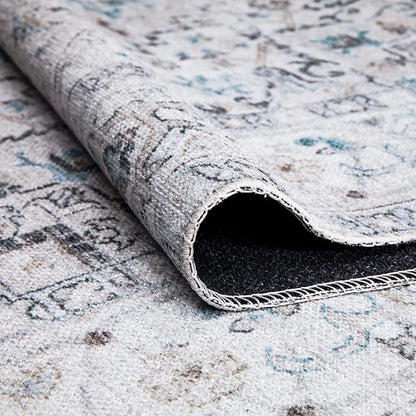 Bloom Rugs Caria Washable Non-Slip 4x6 Rug - Seashell/Teal Blue Traditional Area Rug for Living Room, Bedroom, Dining Room, and Kitchen - Exact Size: 4' x 6'