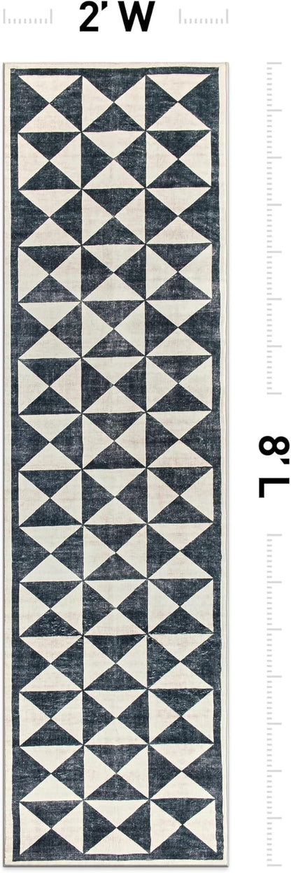 Rugshop Geometric Diamond Washable Non Slip Runner Rug 2' x 8' Cream