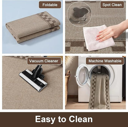 OJIA Easy Jute 3x5 Washable Rugs for Entryway, Farmhouse Patio Rug Indoor Outdoor Living Room Carpet, Modern Neutral Kitchen Rugs Non-Slip Front Door Mat Throw Carpet for Entrance Office Porch Decor