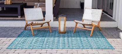Unique Loom Outdoor Trellis Collection Area Rug - Tribal Trellis (8' x 11' 4" Rectangle, Teal/ Ivory)