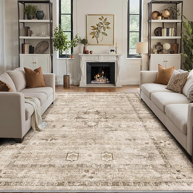 LUMI 8x10 Washable Area Rug for Living Room, Ultra Soft Traditional Vintage Rugs Non Slip with Rubber Backing, Low Profile, High Traffic, Stain Resistant Carpets, Ideal for Bedroom, Dining Room