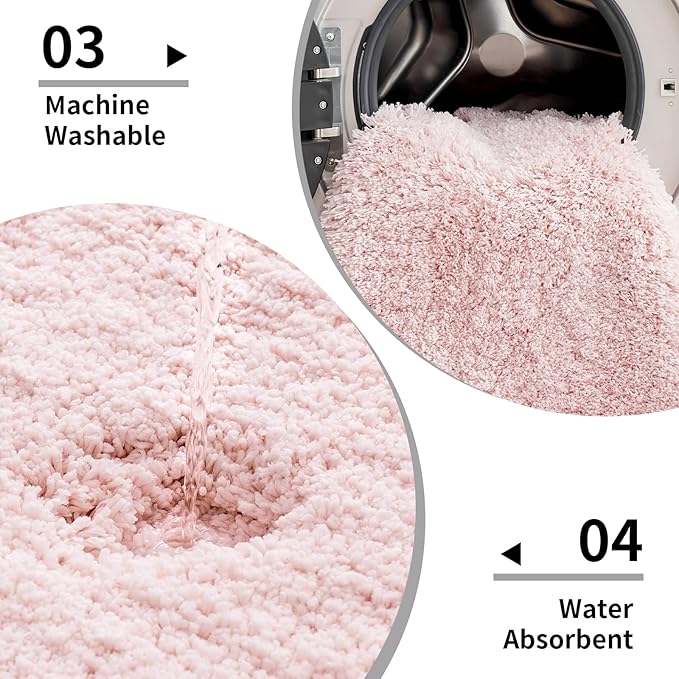 Pink Bathroom Rug 24x48 Non Slip Fluffy Bath Mat for Bathroom Floor Washable Plush Luxury Bath Rug for Tub Soft Shaggy Absorbent Shower Sink Mat