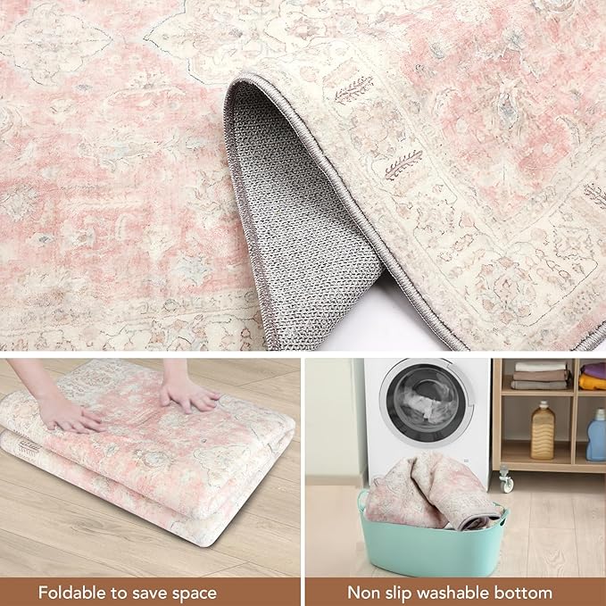 Washable Hallway Runner Rugs 2x8 Non-Slip Runner Rugs for Hallways Entrance Bedroom Runners Pink