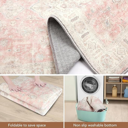 Washable Hallway Runner Rugs 2x8 Non-Slip Runner Rugs for Hallways Entrance Bedroom Runners Pink