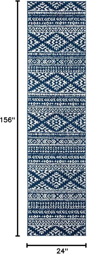 SAFAVIEH Tulum Collection Runner Rug - 2' x 13', Navy & Ivory, Moroccan Boho Tribal Design, Non-Shedding & Easy to Clean, Ideal for Living Room, Hallway, Foyer, Bedroom (TUL272N)