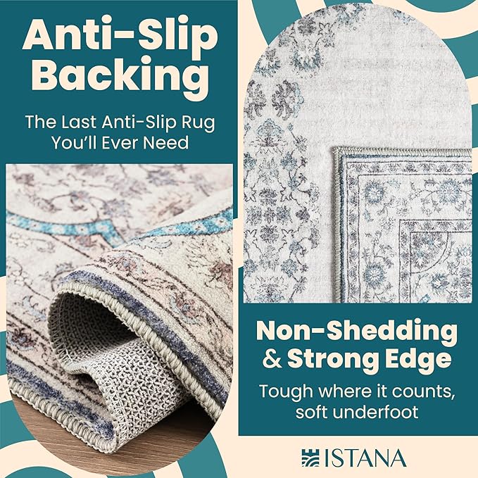 Istana Hallway Runner Rug 2.5x8 – Pink Beige Whisper/Grey/Blue Entryway Rug -Silk's Soft Touch Runners for Hallways - Stylish Kitchen Runner Rug Non Slip