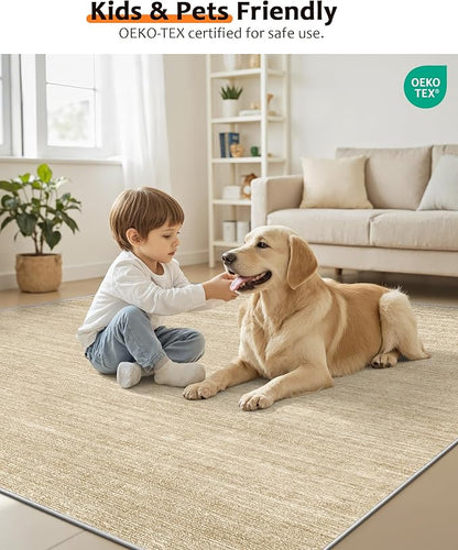 Art&Tuft Washable Rugs 6x9, Low Pile Area Rugs for Living Room - Non Slip and Stain Resistant Soft Thin 6x9 Rug for Bedroom, Dining Room, Kitchen, Office, Brown