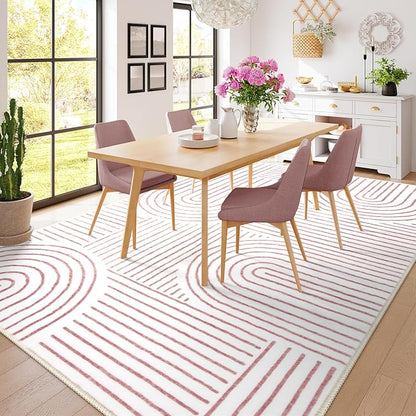 Lahome Abstract 6x9 Area Rugs, Soft Washable Rugs for Living Room Ultra-Thin Non Slip Dining Room Rug, Pink Rug Throw Large Carpet for Bedroom Office(6'x9',Pink/White)