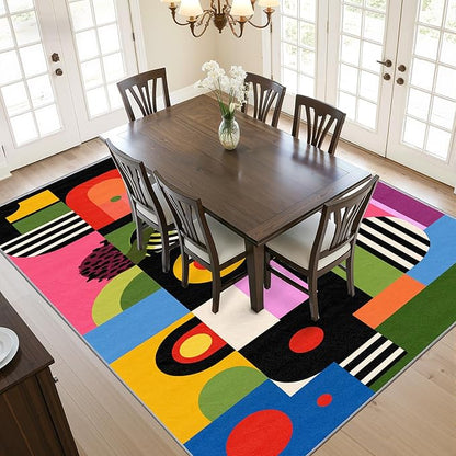 Abstract Area Rugs - Colorful Love Heart Hippie Rug 4x5, Aesthetic Funky High Traffic Shed Resistant Carpets Room Decor #C056