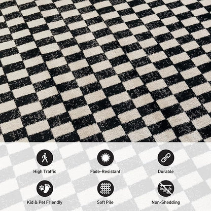 Rugshop Black and White Checkered Area Rug – High-Contrast Grid Pattern Carpet for Living Room, Bedroom, or Dorm – Trendy Contemporary Soft Floor Décor 5' x 7' Black