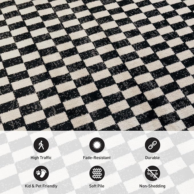 Rugshop Black and White Checkered Area Rug – High-Contrast Grid Pattern Carpet for Living Room, Bedroom, or Dorm – Trendy Contemporary Soft Floor Décor 2' x 3' Black