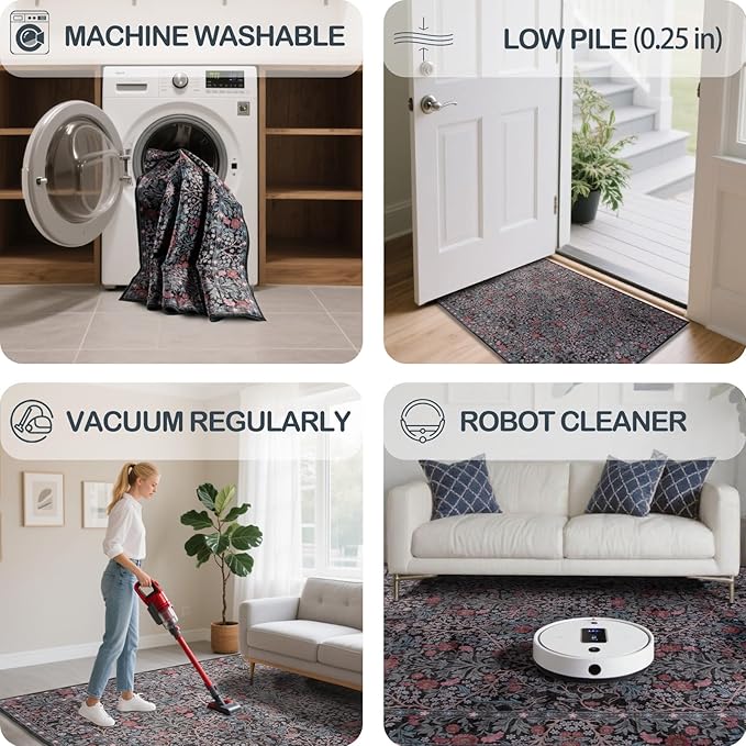 4x6 Area Rug for Bedroom Beside Rug, Laundry Room, Entryway, Kitchen, Washable Non-Slip Low Pile Ultra Soft Stain Resistant Carpet (Dark Green)