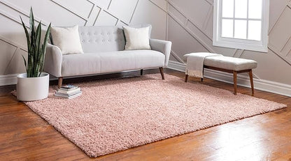 Unique Loom Davos Shag Collection Area Rug - Solid (9' 10" Square, Dusty Rose)