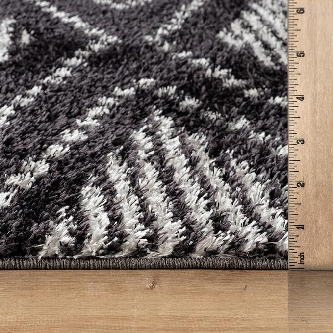 Rugshop Geometric Shag Area Rug Anthracite Dark Gray and White 4' x 6' Ideal for Small Living Rooms, Offices, or Beside The Bed