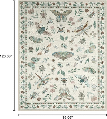 Lahome Insect Print 8x10 Area Rugs, Soft Washable Rugs 8x10 Living Room Rugs for Bedroom Dining Room, Ultra-Thin Modern Rug Stain Resistant Large Accent Carpet for Office Kids Nursery (8'x10',Beige)