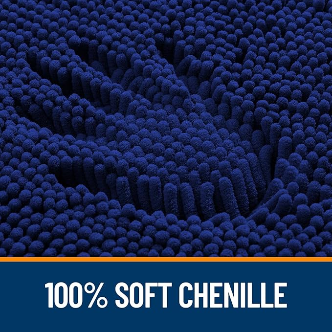 OLANLY Bathroom Rugs 47x17, Extra Soft Absorbent Chenille Bath Rugs, Rubber Backing Quick Dry, Machine Washable Bath Mats for Bathroom Floor, Tub and Shower, Home Decor Accessories, Navy