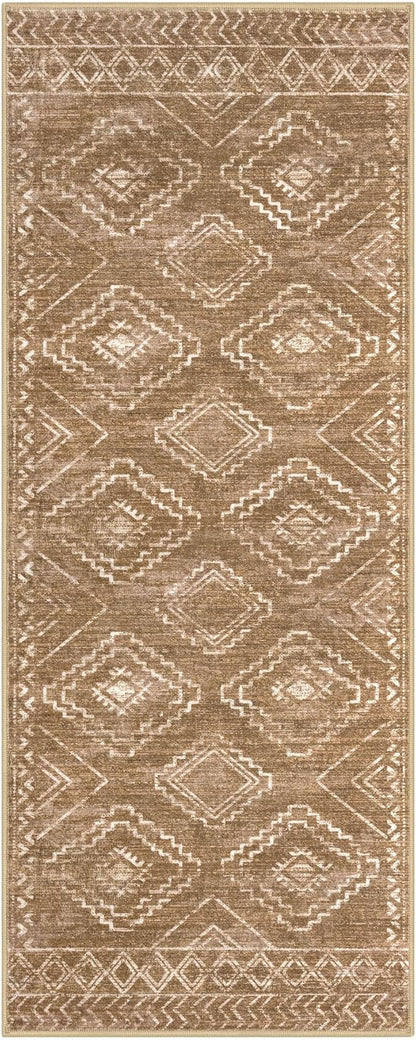 KILOCOCO Boho Kitchen Runner Rug 2x5 Washable Runner Rug, Soft Runners for Hallways Non Slip Printed Distressed Laundry Room Rugs, Low-Pile Rugs for Entryway/Bedroom/Living Room, Yellow Brown Orange