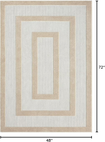 Abani Area Rugs - Modern Minimalist Pattern - Cream Rug for Living Room, Bedroom, Dining Room - Indoor/Outdoor - Easy to Clean - Non-Shedding - 4' x 6'