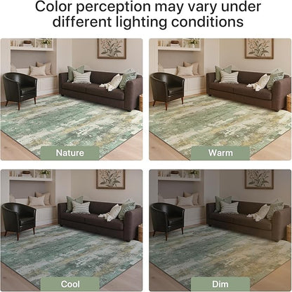GENIMO No Crease Non Slip 8x10 Area Rugs for Living Room, Craft Woven Modern Abstract Rug, Soft Floor Carpet, Single-Piece Rugs for Bedroom, Dining Room, Office, Green Gray
