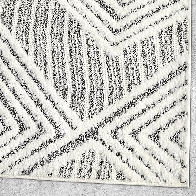 Antep Rugs Palafito 4x6 Geometric Shag Diamond High-Low Pile Textured Indoor Area Rug (Gray, 3'11" x 5'11")