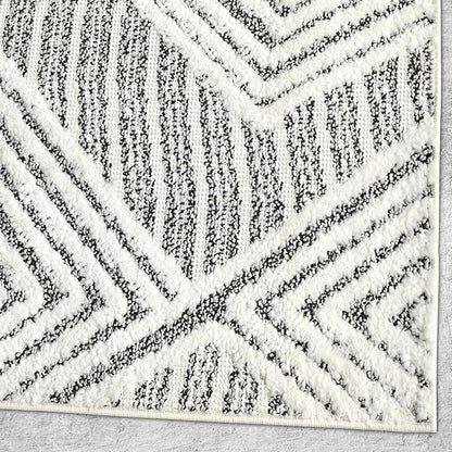 Antep Rugs Palafito 4x6 Geometric Shag Diamond High-Low Pile Textured Indoor Area Rug (Gray, 3'11" x 5'11")