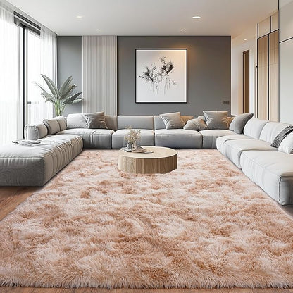 Upgrade Non-Slip Plush Rugs for Living Room, Soft Shaggy Carpets for Living Room, Fuzzy Rugs for Kids' Room, Perfect Decor for Modern Home Tie Dye Beige 5x7Feet