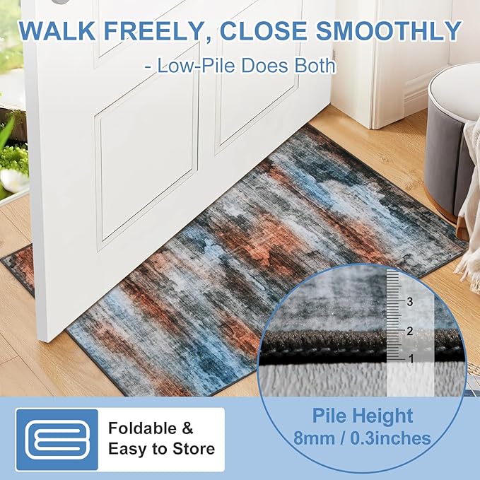 WILLSUN Washable Area Rugs, 8x10 Non-Slip Boho Large Area Rugs for Living Room, Bedroom, Machine Washable Vintage Rug, Indoor Floral Print Carpet for Home Decor, Kid & Pet Friendly Mat