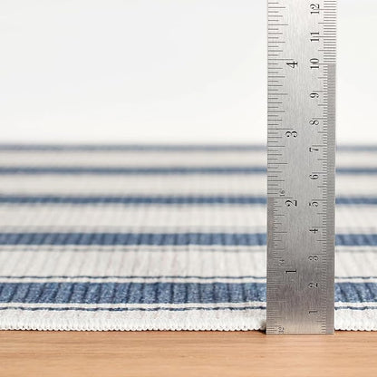 Dash & Albert Awning Stripe Blue Machine Washable Rug, 5 X 8 Feet, Blue Stripe Pattern