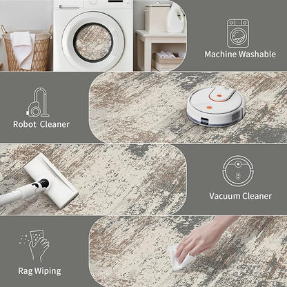 Ciicool Modern Abstract Area Rug 2x3 Washable Small Entryway Rugs, Non-Slip Low Pile Throw Rug, Thin Kitchen Bathroom Rug, Grey Brown Floor Carpet for Entrance Living Room Bedroom Indoor Door Mat