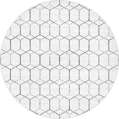 Rugs.com Lattice Trellis Collection Rug – 8 Ft Round White Low-Pile Rug Perfect for Kitchens, Dining Rooms