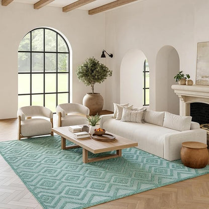 Nourison Home Versatile Aqua Teal 6' x 9' Area Rug - Easy Clean, Non Shedding, Bed Room, Living Room, Dining Room, Kitchen (6' x 9')