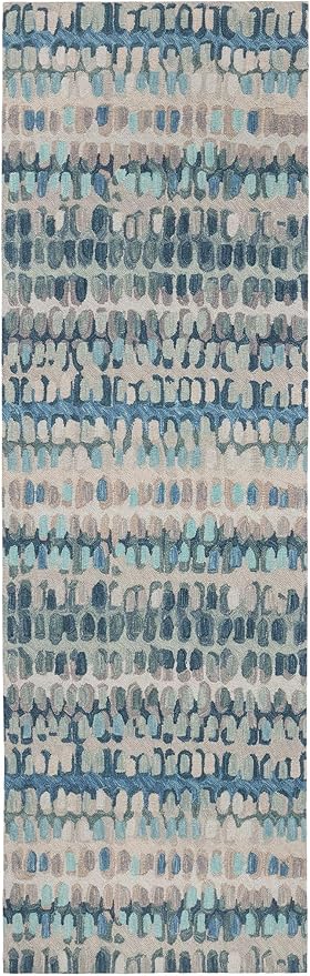 Dash and Albert Paint Chip Wool Area Rug - 2.5' x 8' Runner Blue Graphic Hand Micro Hooked Accent Rug - Durable, High Traffic Areas Hallway, Living Room, Stairs