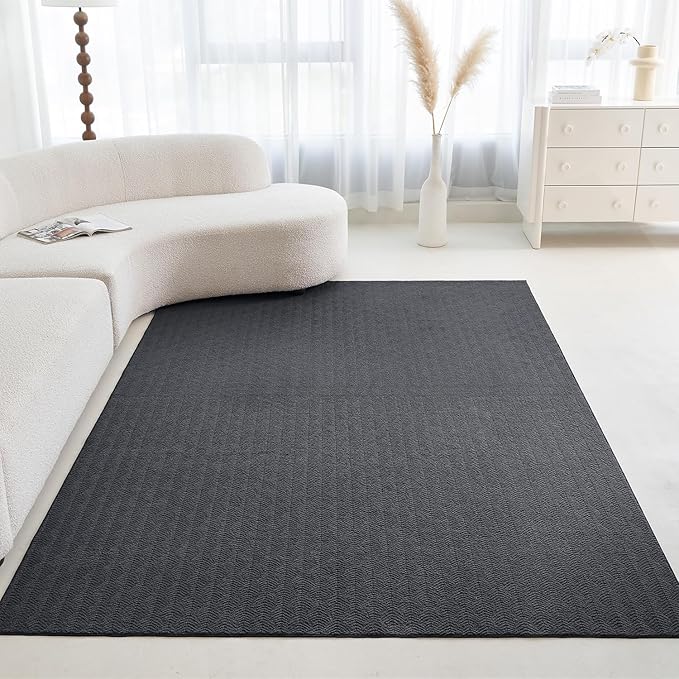 Faux Cashmere Area Rug - 5x7 Modern Low Pile Non-Slip Carpet for Living Room Bedroom, Dark Gray