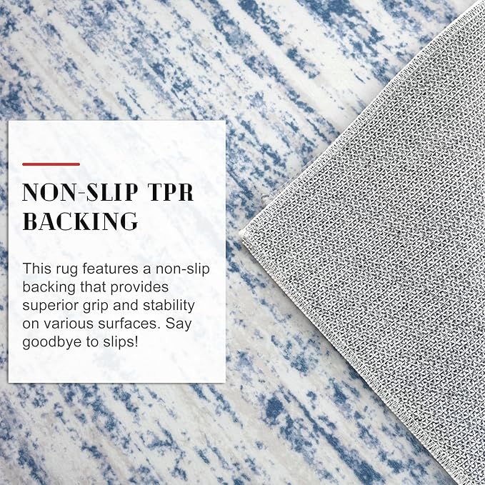 Modern Abstract Hallway Runner Rug, Blue White Washable Kitchen Runner Non-Slip Soft 2x8 Runner Rug Thin Print Faux Wool Carpet for Entryway Bedroom Laundry Room Indoor Home Decor