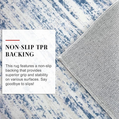 Modern Abstract Hallway Runner Rug, Blue White Washable Kitchen Runner Non-Slip Soft 2x8 Runner Rug Thin Print Faux Wool Carpet for Entryway Bedroom Laundry Room Indoor Home Decor