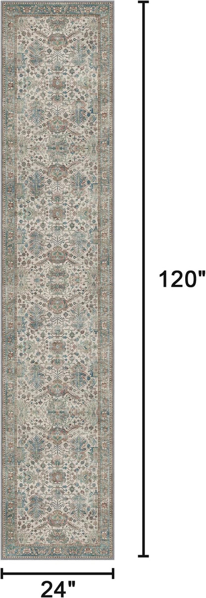 Bavni Bedroom Rug Runners for Hallways, Washable Runner Rug 2x10, Low Pile Non-Slip Indoor Throw Carpet for Bedroom Laundry Room, Blue/Ivory